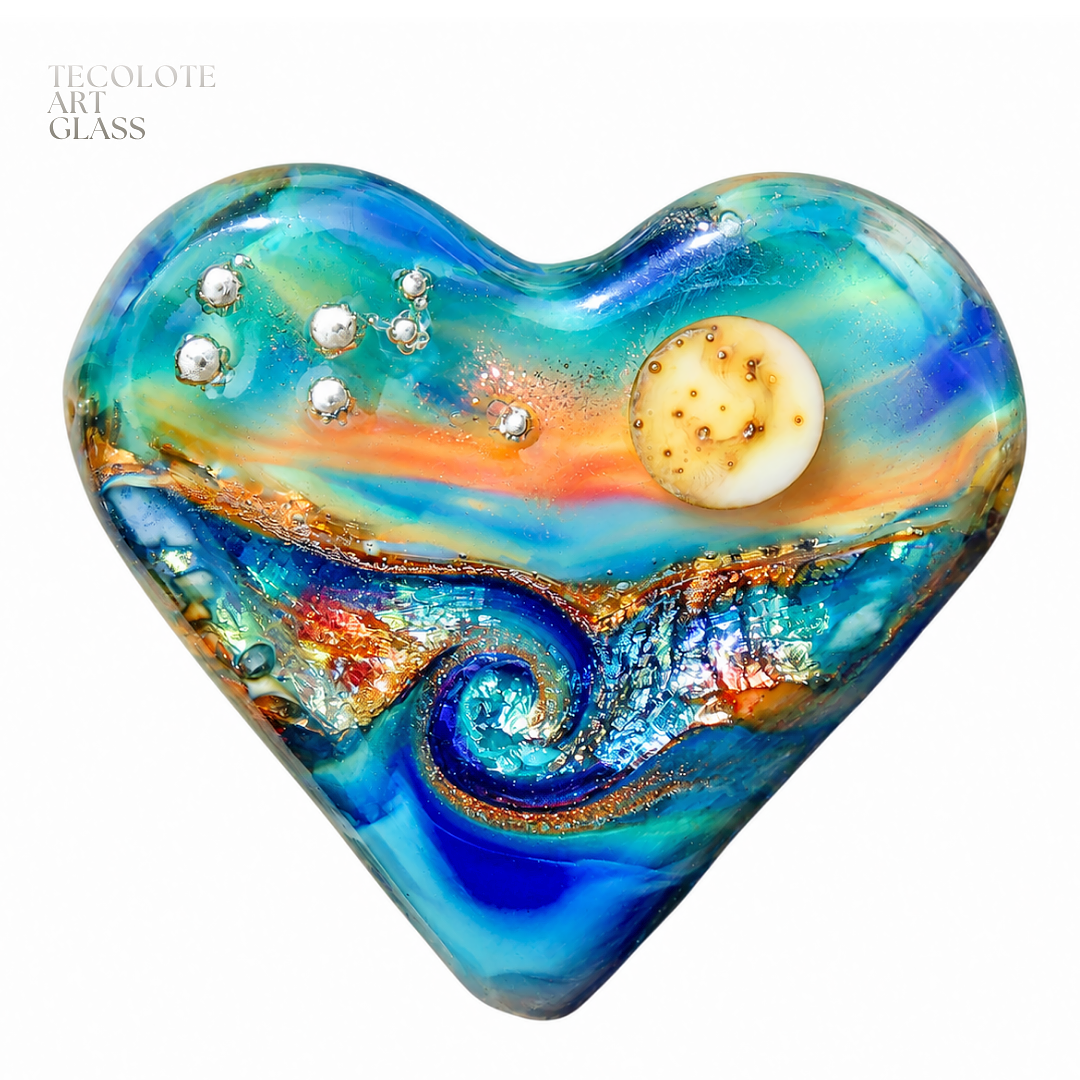 Baja Ocean Moon Love  - Art Glass Lampwork Heart Bead Collection