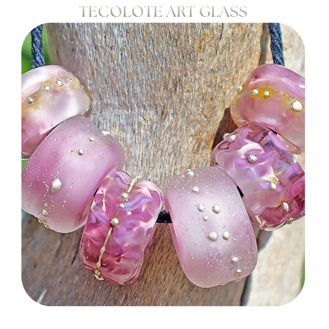 Raspberry Silver Sea Charms - Art Glass lampwork Beads - BHB Large Hole for Pandora Bracelets