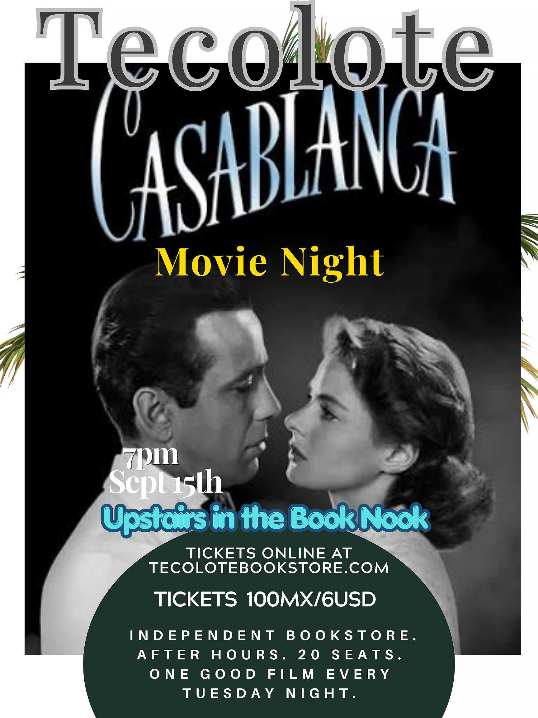 Movie Night  in the Book Nook - Sept 15th 2026 - Casablanca - Event Ticket