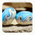 Bay Breeze Ocean Round Bead Pair - Art Glass Lampwork Beads