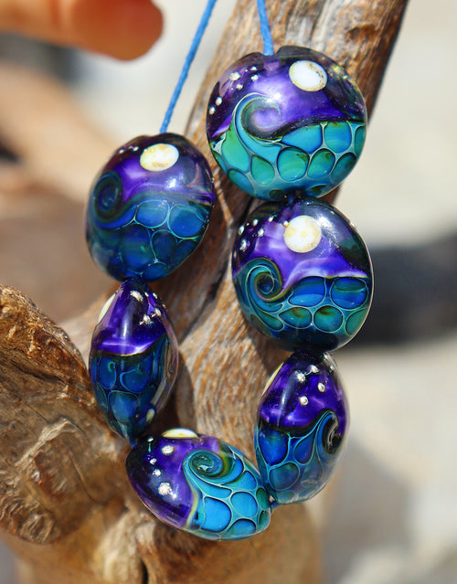 Deep Blackberry Ocean Lentils - Art Glass Lampwork Lentil Beads